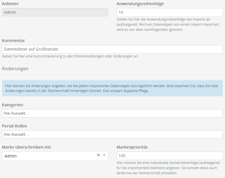 Beispiel erste Import-Regel Anwendungsreihenfolge